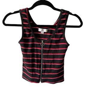 Glitz Striped Zipper Cropped Tank Top